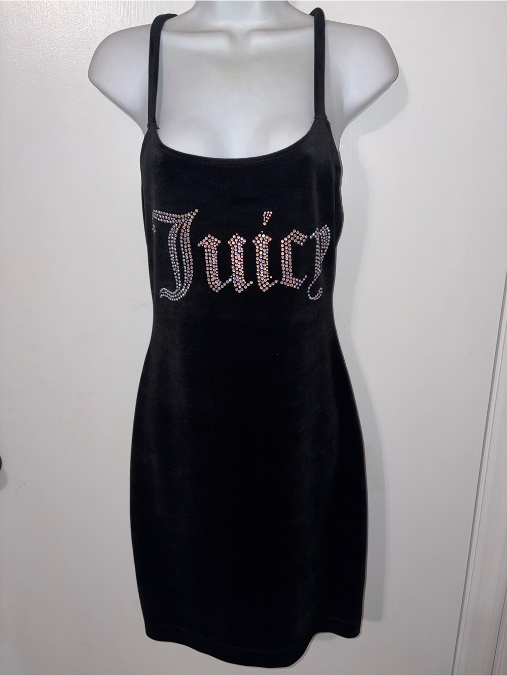 Juicy Couture Black Mini Velvet Slip Dress with Crystal 'Juicy' Logo